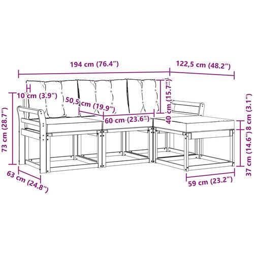  Set vanjskih sofa 4 kom. Prirodna i krem Smeđa 194 x 122,5 x 73 cm Slike