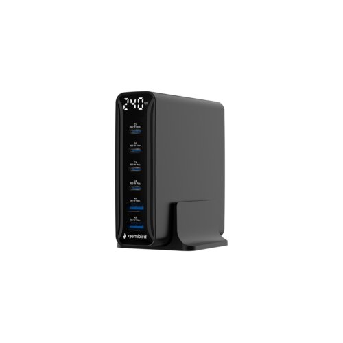 Power station USB brzi/quick punjač GEMBIRD, 6-port 240 W GaN USB fast charger, black, TA-UC-2A4C-PD240-01-BK Slike