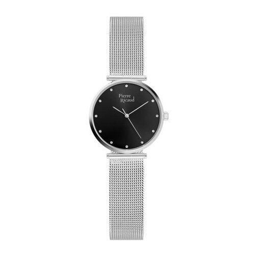 Pierre Ricaud Ženski quartz small swarovski point crni srebrni elegantni ručni sat sa srebrnim pancir kaišem ( p22036.5144q ) Cene