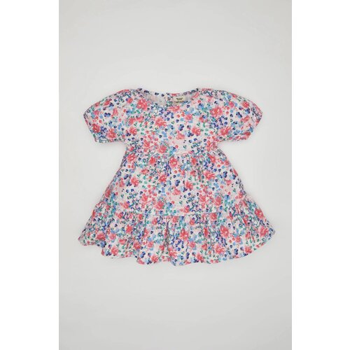 Defacto Baby Girl Patterned Short Sleeve Linen Look Dress Cene