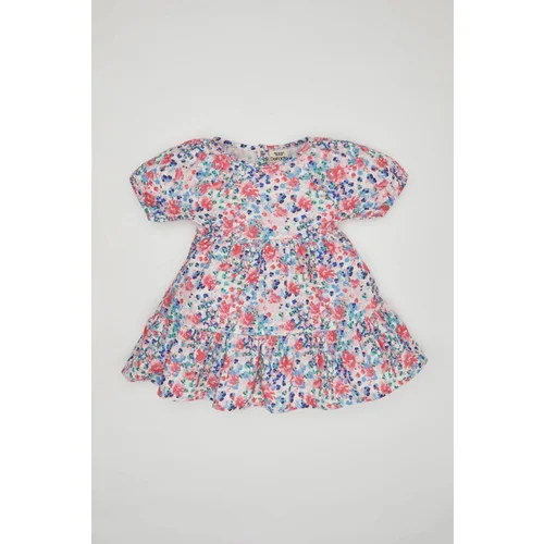 Defacto Baby Girl Patterned Short Sleeve Linen Look Dress