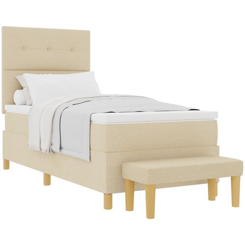 VidaXL Box Spring Postelja z Blazino in Klopco Krem 90x200 cm Tkanina, (22049884) Slike