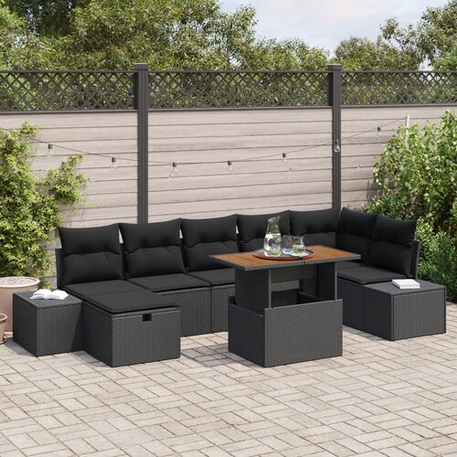 VidaXL 8-dijelni vrtni sofa set s jastučićima Crna Poli ratan Slike