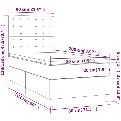  box spring s madracem LED tamnosivi 80 x 200 cm bar&amp;scaron;un Slike