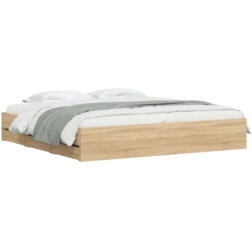VidaXL Okvir za krevet s ladicama boja hrasta 200x200 cm drveni Slike