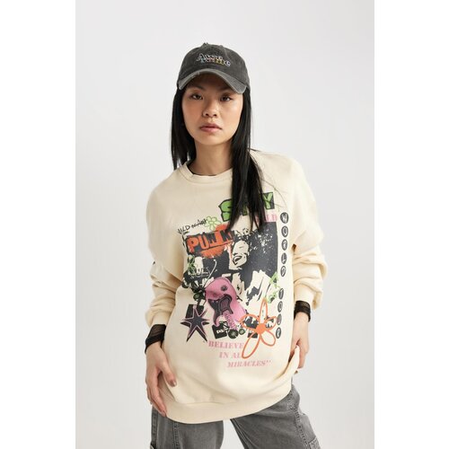 Defacto cool Oversize Fit Crew Neck Back Printed Thick Sweatshirt Slike