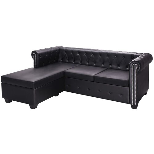  Chesterfield sofa od umjetne kože u obliku L crna Slike