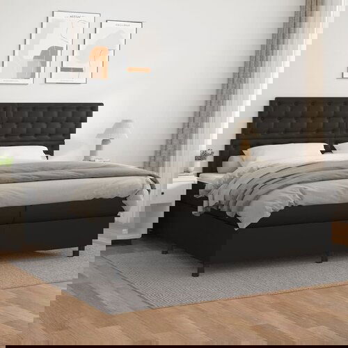 VidaXL Box spring postelja z vzmetnico črna 200x200 cm umetno usnje, (20725978) Slike