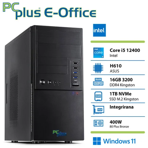 PCPLUS e-office i5-12400 16gb 1tb nvme ssd windows 11 home tipkovnica miška namizni računalnik