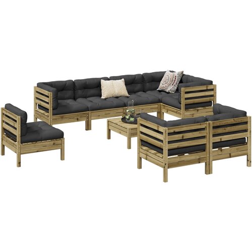  9-dijelni set vrtnih sofa s jastucima od impregnirane borovine Smeđa Slike