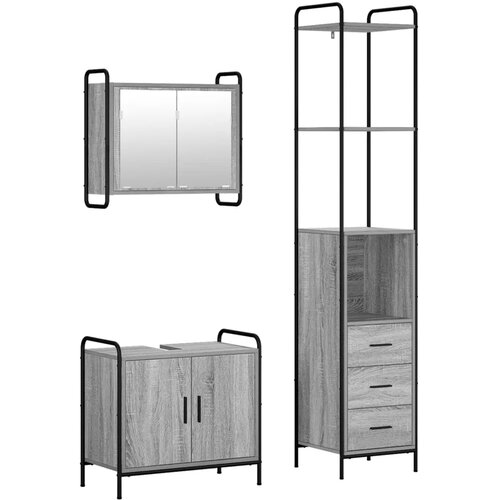  Set ormarića za kupaonicu 3 kom. Siva Sonoma 40 x 36 x 200 5 cm - Siva Sonoma Ormar s umivaonikom (2 vrata) + viseći ormar Slike