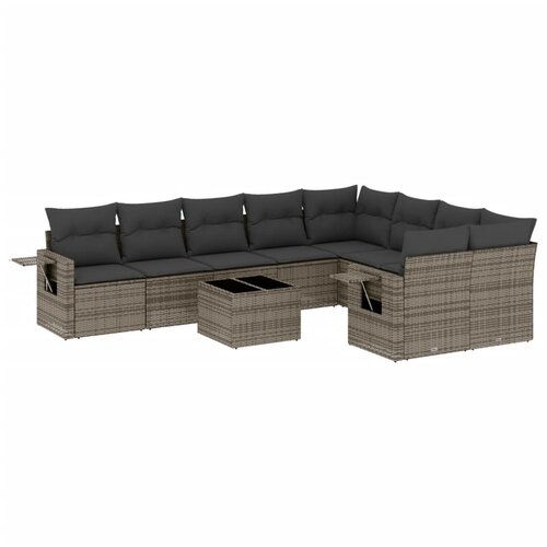  10-dijelni set vrtnih sofa od poliratana s jastucima sivi Slike