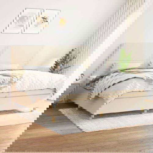  Box spring postelja z vzmetnico krem 200x200 cm blago, (20999191) Cene