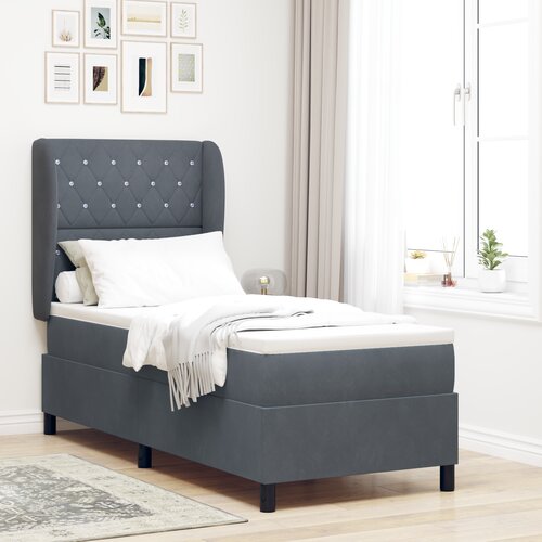 VidaXL Podložna postelja z vzmetnico Temno siva 80x200 cm Žamet Slike