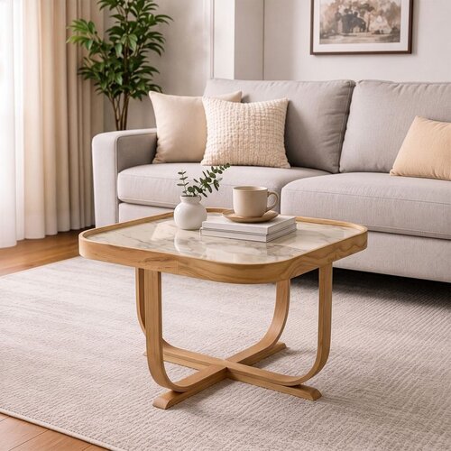 Hanah home klub sto Hisar 90, 90 cm, hrast / beli mermer Cene