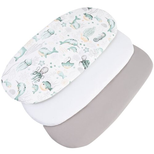 Medi Partners 3 &amp;ndash; Pak &amp;ndash; Fitted sheet for stroller &amp;ndash; cotton &amp;ndash; Ocean &amp;ndash; White &amp;ndash; Gray Slike