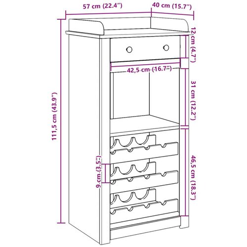 vidaXL Ormarić za vino Panama 57 x 40 x 111,5 cm od masivne borovine Cijene