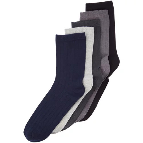 Trendyol Men's Multicolored Cotton 5-Pack Textured Crewneck Socks