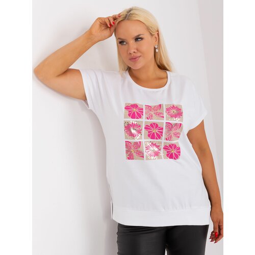 Fashion Hunters Lady's white-pink cotton blouse plus size Slike