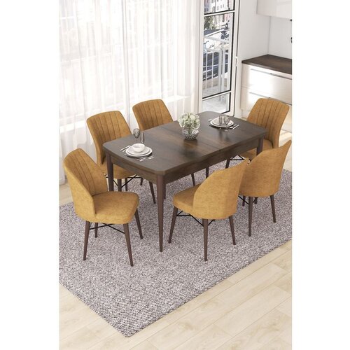 Hanah home Nef - Baroque, Cappuccino BaroqueCappuccino Extendable Dining Table & Chairs Set (7 Pieces) Cene