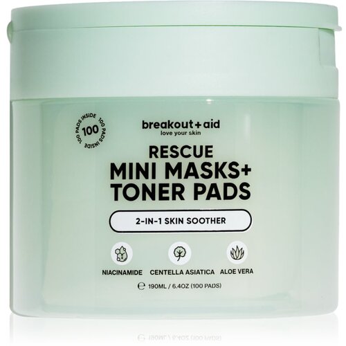 Breakout + aid Rescue Mini Masks+Toner Pads tonizirajoče blazinice za pomiritev kože 100 kos Slike