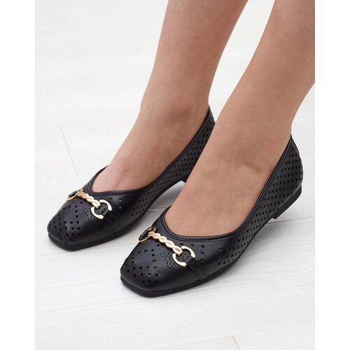 Resti Black women's openwork ballerinas with gold ornament Serilla- Footwear Cene