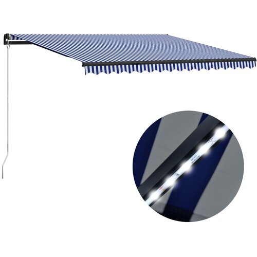 vidaXL Tenda na ručno uvlačenje s LED svjetlom 450x300 cm plavo-bijela Cijene