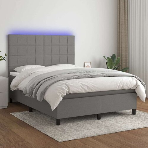  Box spring s madracem LED tamnosivi 140x190 cm tkanina Slike