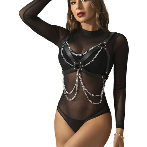 Subblime Fetish Harness Bra with Chains