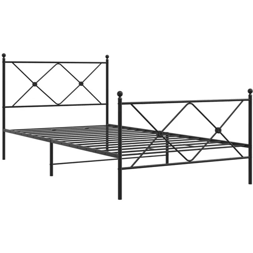 vidaXL Kovinski posteljni okvir z vzglavjem in vznožjem črn 107x203 cm, (21128219)