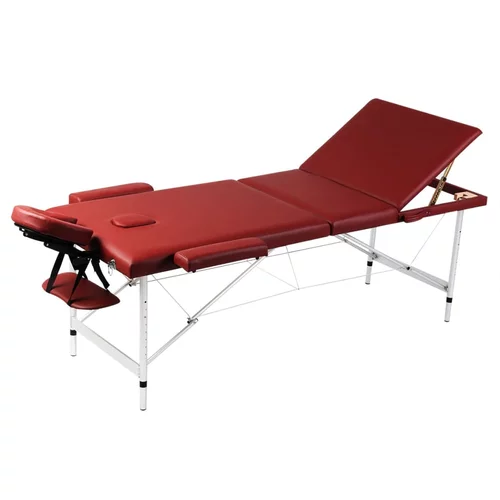 vidaXL rdeča zložljiva masažna miza z 3 območji in aluminjastim okvirjem
