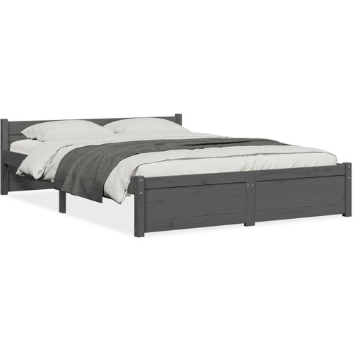 Maison Chic Posteljni okvir - Dvoposteljna postelja - Zakonska postelja siv iz trdnega lesa 135x190 cm-J15065, (21760994) Slike