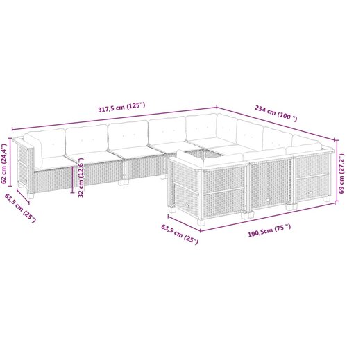  10-dijelni set vrtnih sofa s jastucima crni od poliratana Crna 63.5 x 63.5 x 62 cm Slike