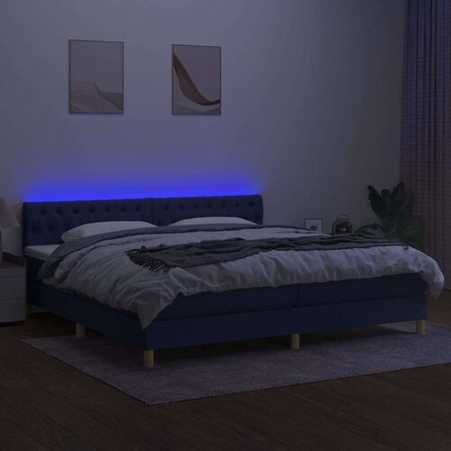  Krevet box spring s madracem LED plavi 200x200 cm od tkanine Slike