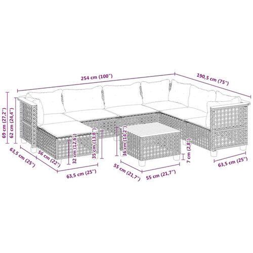 VidaXL 8-dijelni set vrtnih sofa od poliratana s jastucima bež Slike