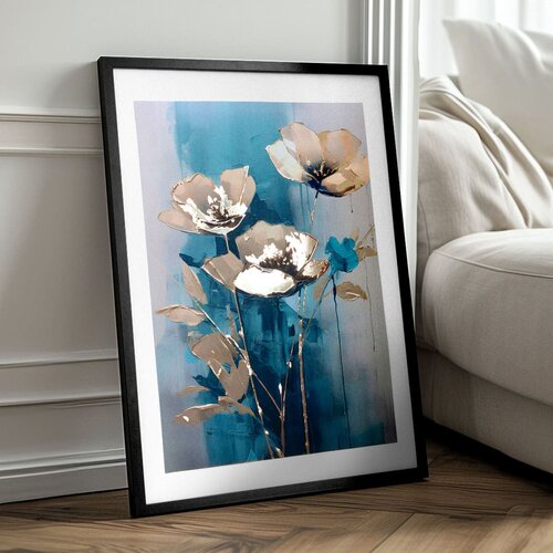  Zidni poster s extra efektom - teal flowers Slike