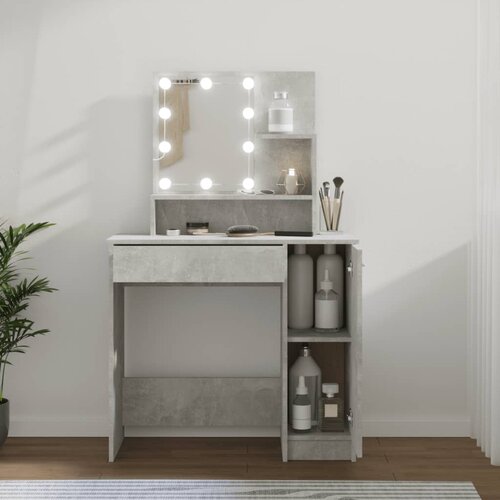 The Living Store Toaletna mizica z LED lučkami betonsko siva 86,5x35x136 cm - Toaletna Mizica, (21671183) Cene