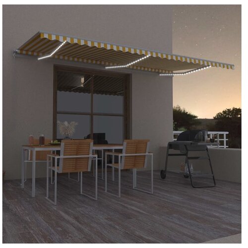 VidaXL Tenda na ručno uvlačenje s LED svjetlom 600x300 cm žuto-bijela Slike