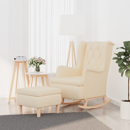 The Living Store Fotelj z gugalnimi nogami in stolčkom krem blago - Fotelj S Stolčkom, (21420174) Cene