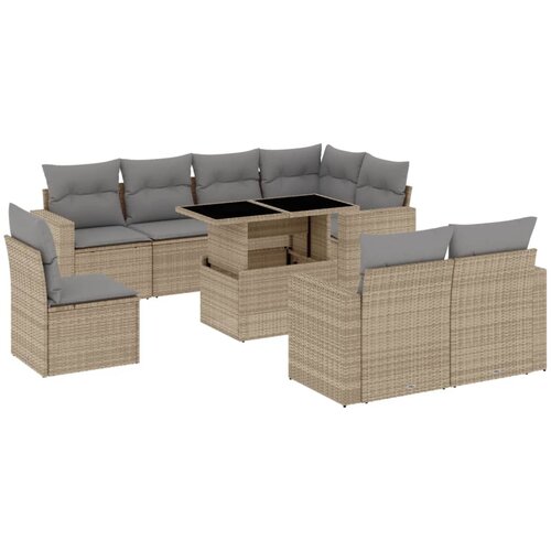  9-dijelni set vrtnih sofa s jastucima bež od poliratana 100 x 55 x 73 cm Slike