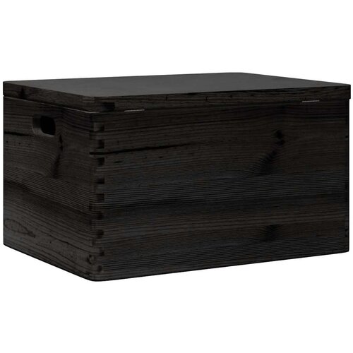  Drvena kutija poklopcem ručkama crna 40x30x23 cm puno drvo bor Slike