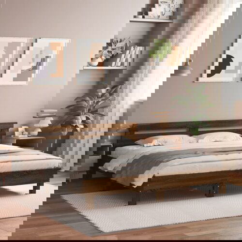 Furnova Posteljni okvir z vzglavjem in LED rjavi hrast 160x200 cm, (21936095) Slike