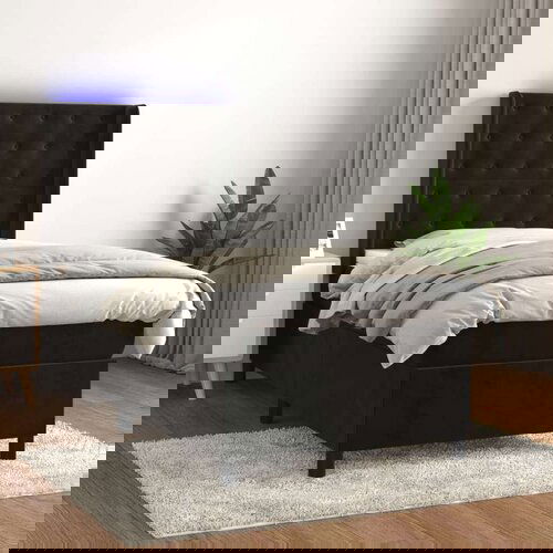 vidaXL Krevet box spring s madracem LED crni 90x190 cm baršun Cijene