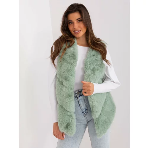 Fashion Hunters Pistachio Asymmetrical Fur Vest