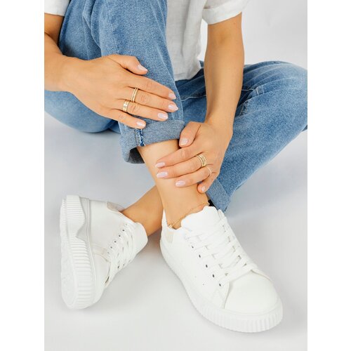 Shelvt White women's sneakers with a beige element Cene