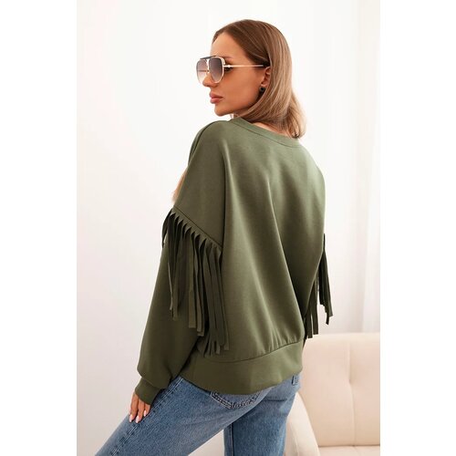 Kesi Włoski Women's butter-colored sweatshirt with decorative sleeves khaki Cene