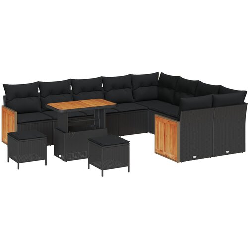 vidaXL set od 12 dijelova vrtne garniture s jastučićima, Crni poli ratan, set od 3 dijela vrtne blagovaonice s jastučićima, Crni poli ratan Cijene