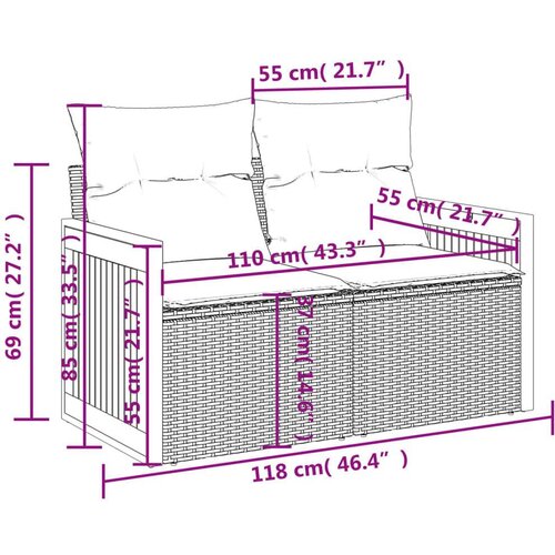 VidaXL 6-dijelni set vrtnih sofa s jastucima crni od poliratana Slike