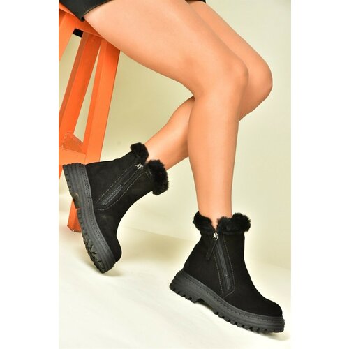 Fox Shoes Black Genuine Suede Thick Soled Women's Daily Boots Cene
