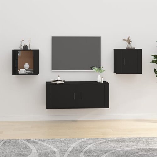 VidaXL Stenska TV omarica 2 kosa črna 40x34,5x40 cm Slike